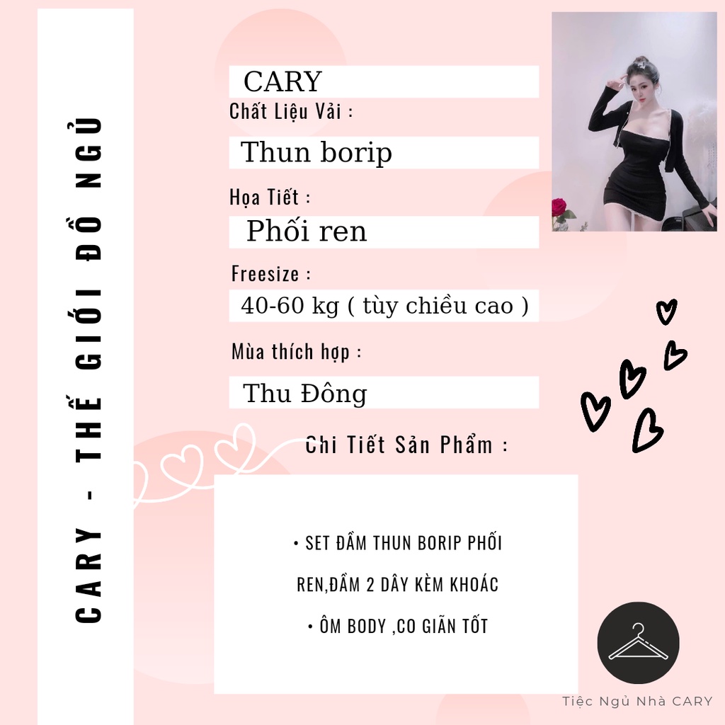 Váy 2 dây kèm khoác phối ren , set đầm body nữ CARY