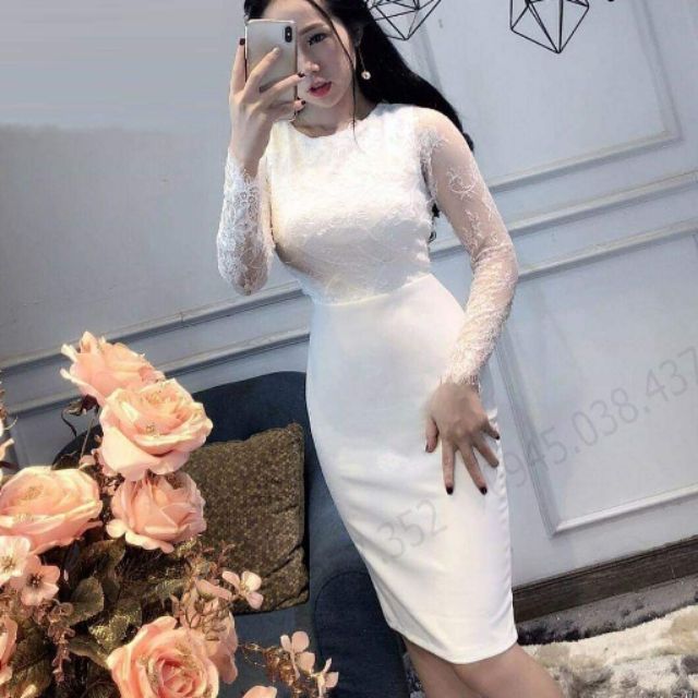 Đầm body phối ren nổi cao cấp