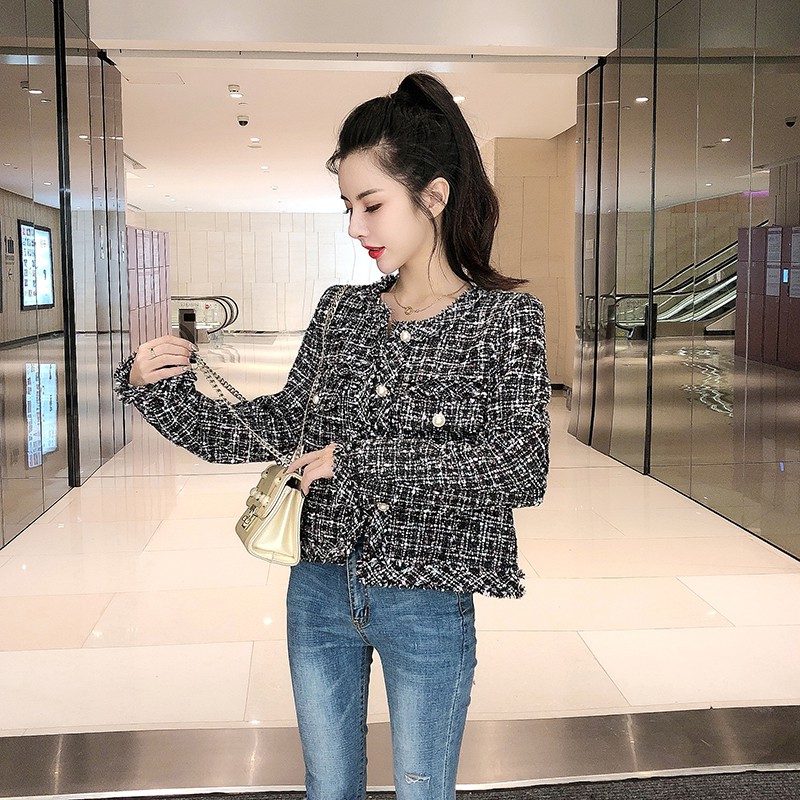 [Hàng order] Áo dạ tweed Hàn Quốc áo dạ khoác kim tuyến ngắn AD12