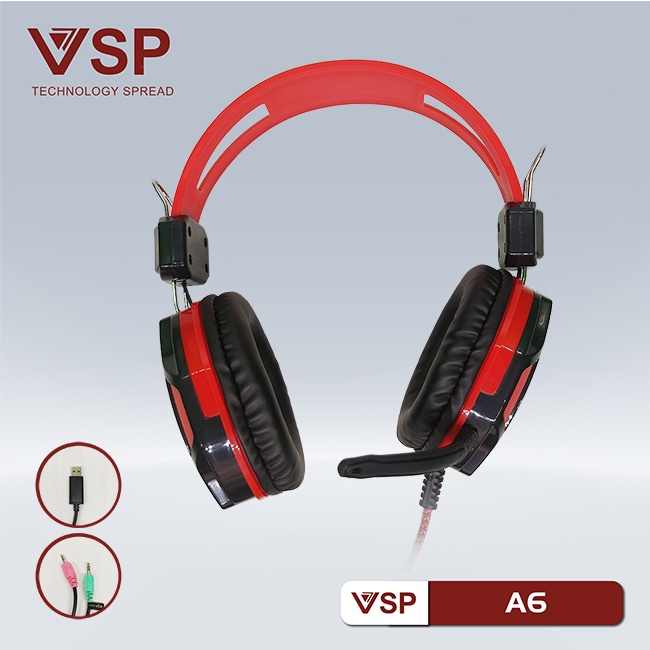 Tai Nghe Siêu Trâu VSP A6 Gaming (Đỏ đen) - lk1984 - hàng nhập khẩu