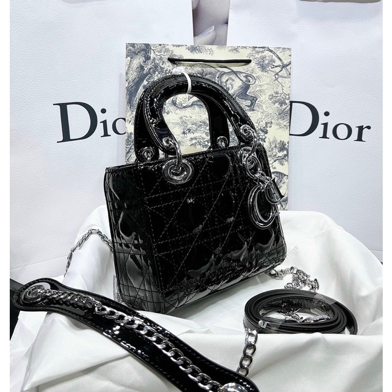 Túi dior lady 3 ô đen fullbox tag bạc đi tiệc siêu sang chảnh