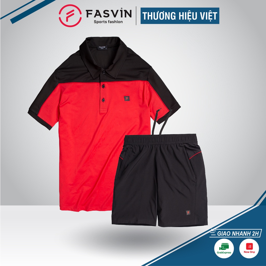 Bộ quần áo thể thao nam Fasvin AB20280.HN cộc tay cổ bẻ vải thể thao mềm nhẹ co giãn tốt