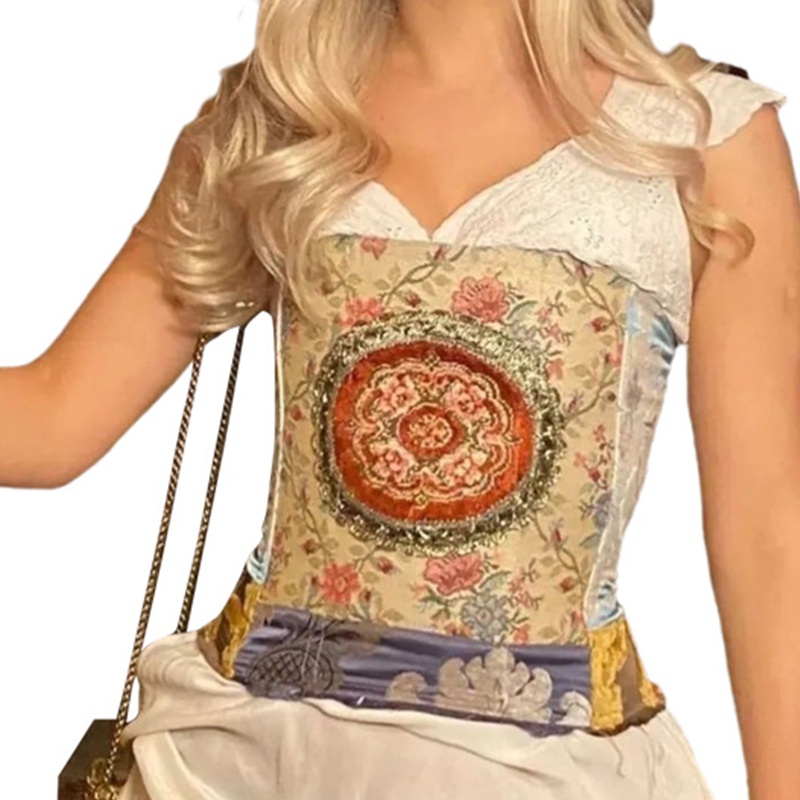 Áo Lửng Phối Hoa Phong Cách Vintage Gợi Cảm Cho Nữ