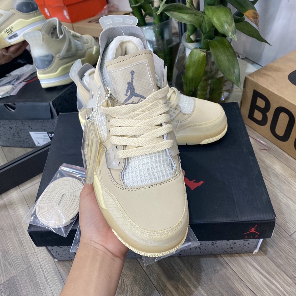 Giày air Jordan 4 trắng kem, Giày thể thao JD4 nam nữ siêu hot Full boxbill+ tặng dây