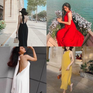 Đầm maxi xòe cổ yếm cột dây hở lưng
