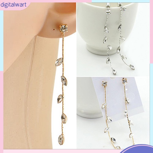 Cặp khuyên tai hình lá liễu dài đính đá quý nhân tạo sang trọng cá tính dành cho nữ