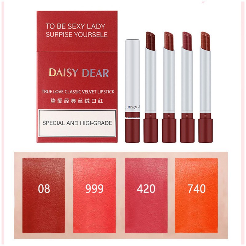 [Hàng mới về] Bộ 4 son môi DAISY DEAR chất lượng cao thiết kế vỏ hình thuốc lá độc đáo | BigBuy360 - bigbuy360.vn