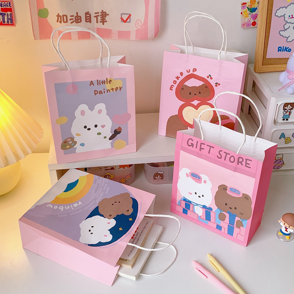 Túi Giấy Có Quai Đựng Đồ, Quà Tặng Couple Gấu Trắng Nâu Cute