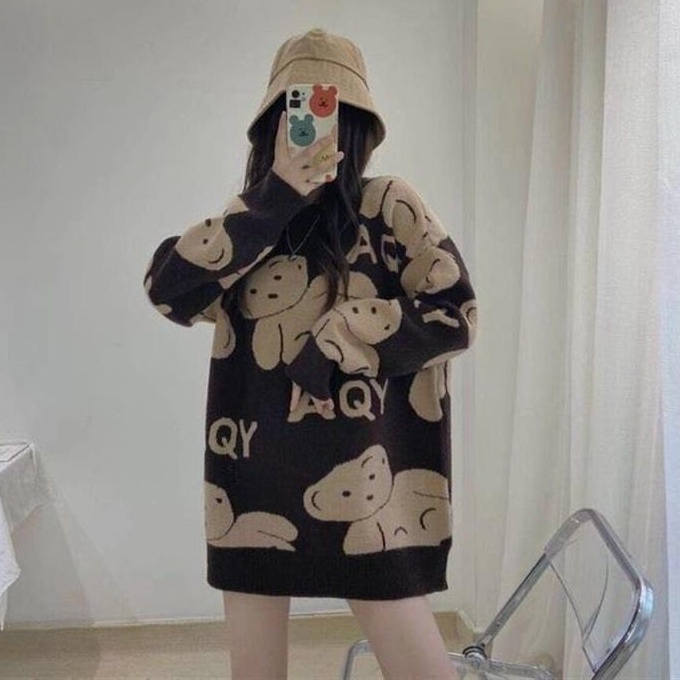 Áo Len Dài Tay Nữ, Áo Len Nữ GUMAX Họa Tiết Gấu FreeSize Form Rộng Hàng Quảng Châu Cao Cấp | BigBuy360 - bigbuy360.vn