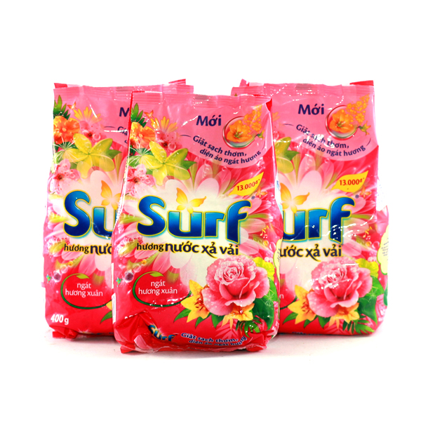 Combo 5 Túi Bột Giặt Surf 400gr đậm đặc, Hương Nước Xả Vải, Ngát Hương Xuân, dùng máy giặt, giặt tay ở nguồn nước phèn