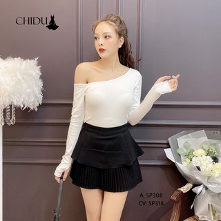 CHIDU chân váy công sở xếp ly hai tầng SP318