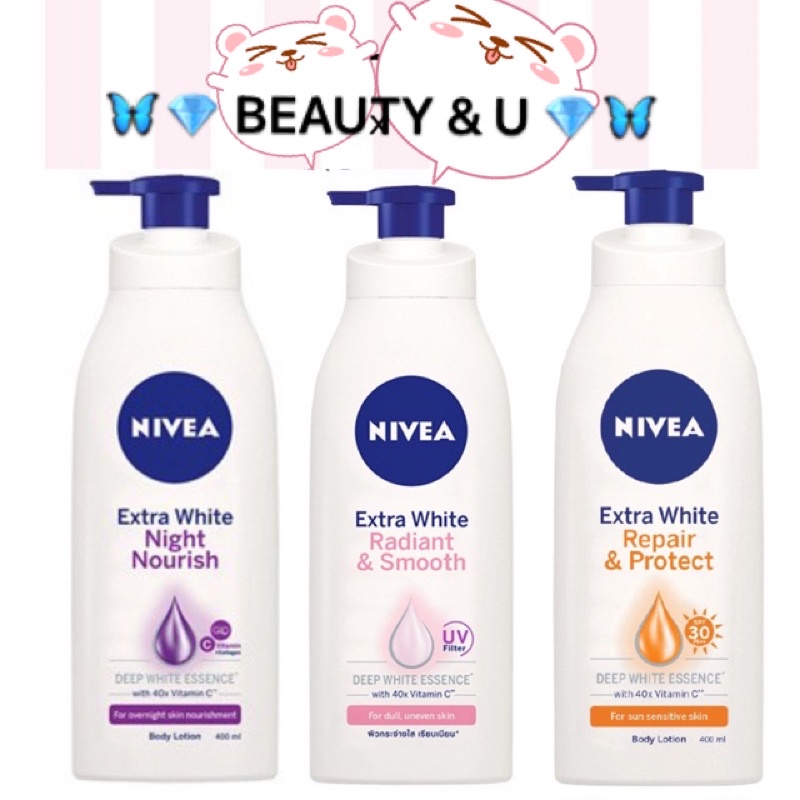 SỮA DƯỠNG THỂ NIVEA EXTRA WHITE NIGHT NOURISH, RADIANT & SMOOTH, REPAIR & PROTECT