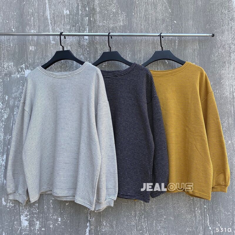 Áo dài tay nữ, áo nỉ kẻ ngang aimi 5310 | BigBuy360 - bigbuy360.vn