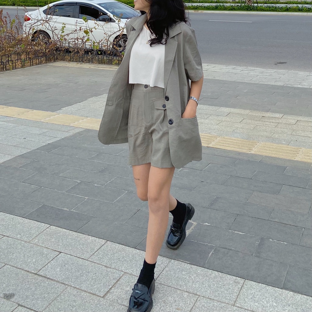 Áo Blazer ngắn tay vải Linen