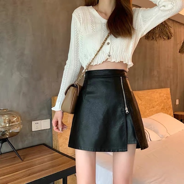 [Tiệm Vải Xinh]Chân váy da khoá kéo hàng quảng châu CV004 | BigBuy360 - bigbuy360.vn