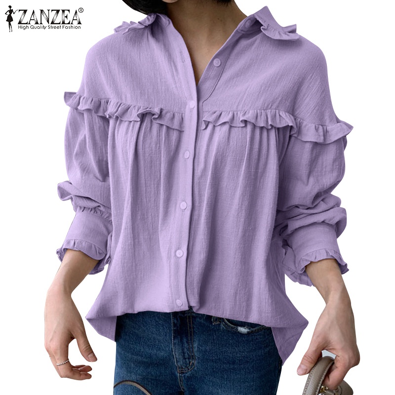 Áo sơ mi nữ Zanzea tay dài xếp ly thời trang Hàn Quốc