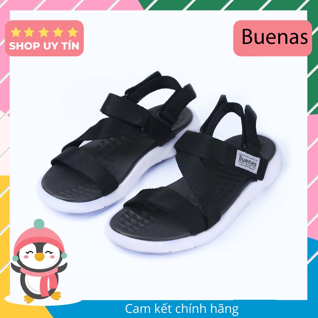 Giày sandal nam nữ quai chéo Buenas S6 - đen trắng - xăng đan dép học sinh chính hãng đế cao 3 phân chống trơn trượt