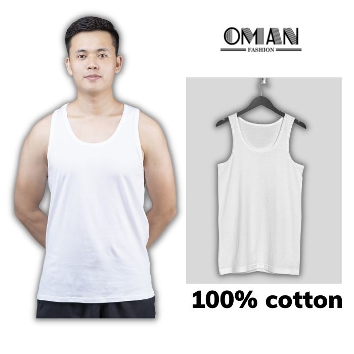 Áo ba lỗ nam cao cấp OMAN, Áo 3 lỗ trắng 100% cotton thấm hút, thoáng mát BL03