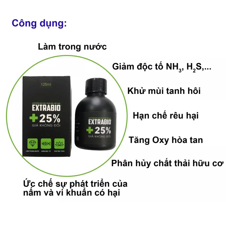Vi sinh Extra Bio 125ml, vi sinh bể cá, hồ cá giúp làm trong nước, khử mùi tanh hôi, giảm độc tố, ngăn ngừa rêu hại