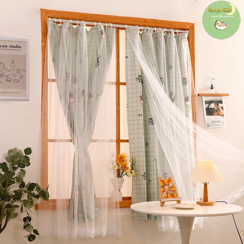 Rèm Khoen 2 lớp treo tường chống nắng, trang trí cửa sổ - phòng khách- decord phòng ngủ | BigBuy360 - bigbuy360.vn