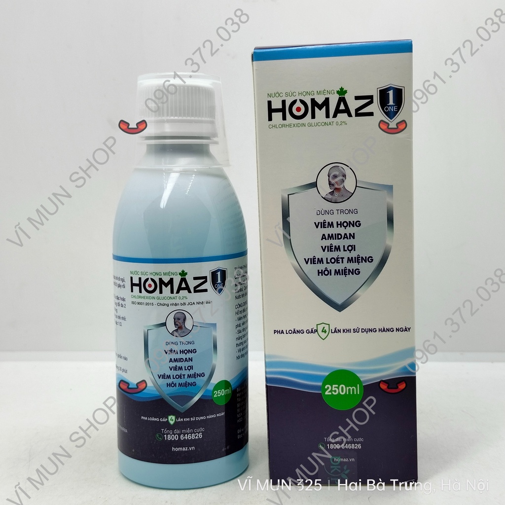 Nước súc họng miệng HOMAZ ONE - Dùng trong viêm họng, amidan, viêm lợi, viêm loét miệng, hôi miệng
