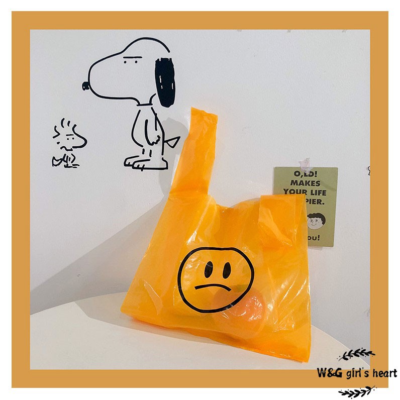 &lt;24h Lô hàng&gt;W&amp;G Túi nhựa màu vàng in họa tiết hoạt hình dễ thương tiện dụng khi đi mua sắm