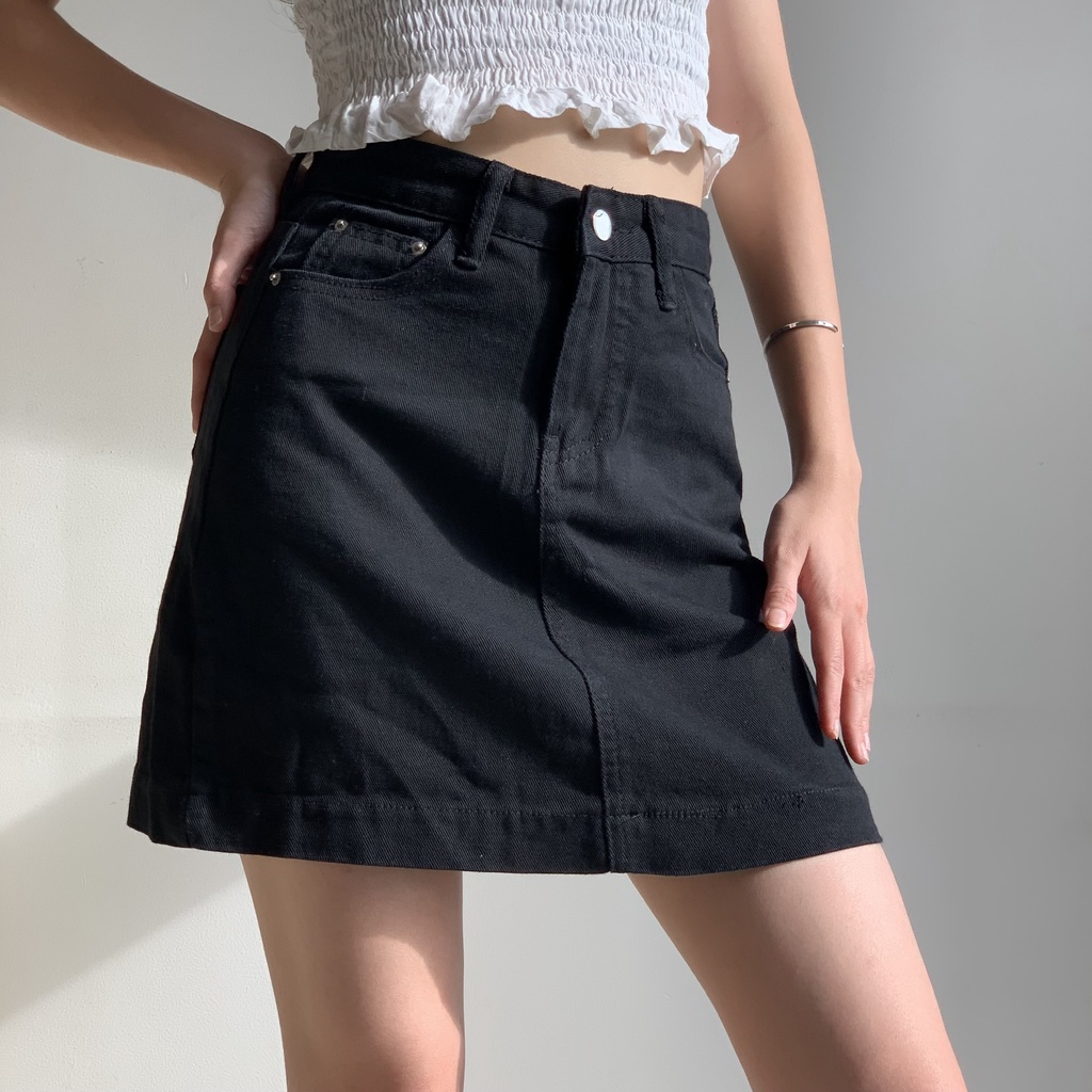 Chân váy jeans nữ dáng chữ A cạp cao hack dáng LOLLIE STUDIO SK129