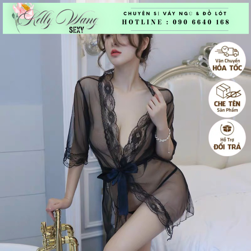 [KELLYWANG]sx875 Áo Choàng Xuyên Thấu Sexy, Đồ Ngủ Gợi Cảm Tặng Chip Lọt Khe - Che Tên Sản Phẩm