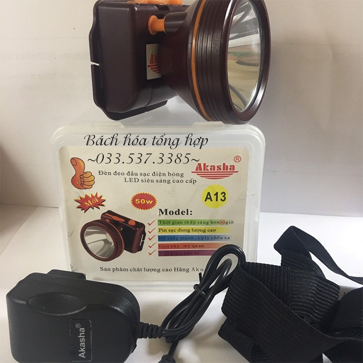 Đèn pin đội đầu A13 AKASHA, đèn pin cao cấp siêu sáng công suất 50W