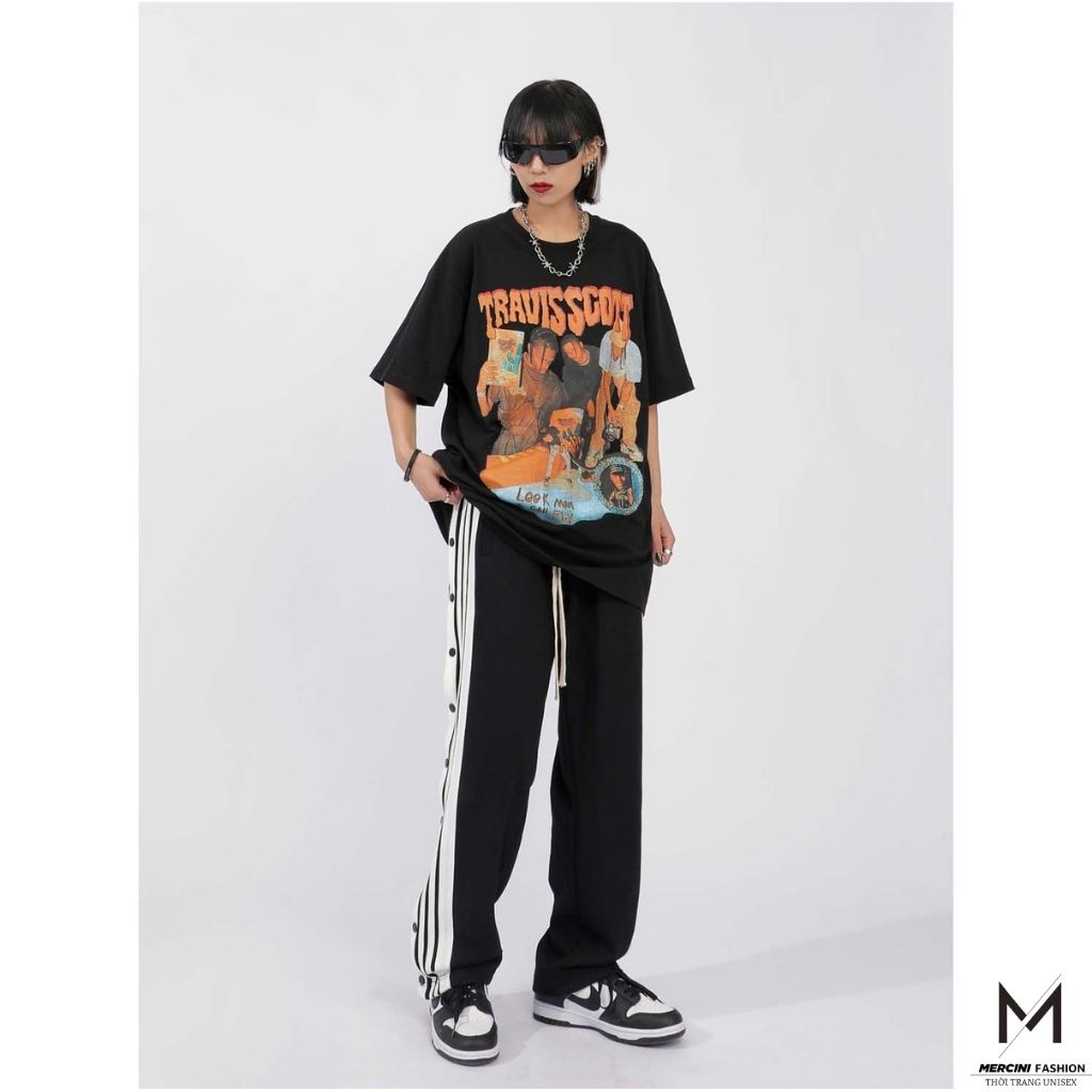 Quần Ống Rộng Nam nữ MERCINI quần ống rộng ba sọc cúc bấm POLY  quần thể thao dáng suông cực chất thời trang unisex QD46