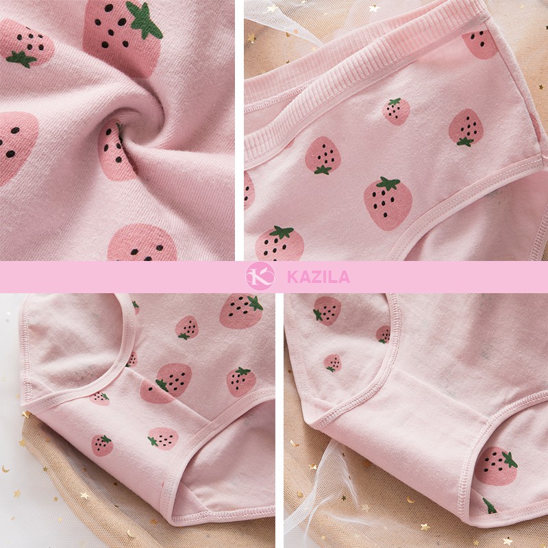 Quần lót nữ trắng hồng hình quả dâu dễ thương, quần lót cotton xuất Nhật Kazila QLH72 | BigBuy360 - bigbuy360.vn