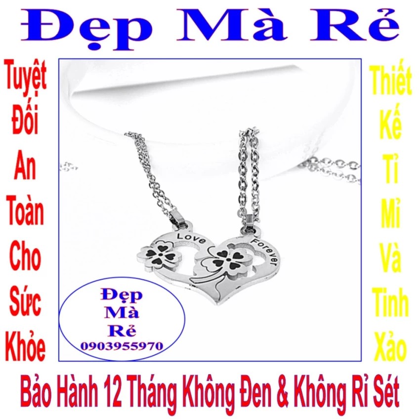 Dây chuyền cặp cỏ 4 lá & trái tim khắc chữ Love Forever - Giá bán trên = 2 sợi như hình