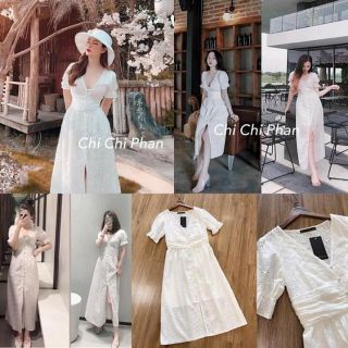 Đầm midi thô trắng zara