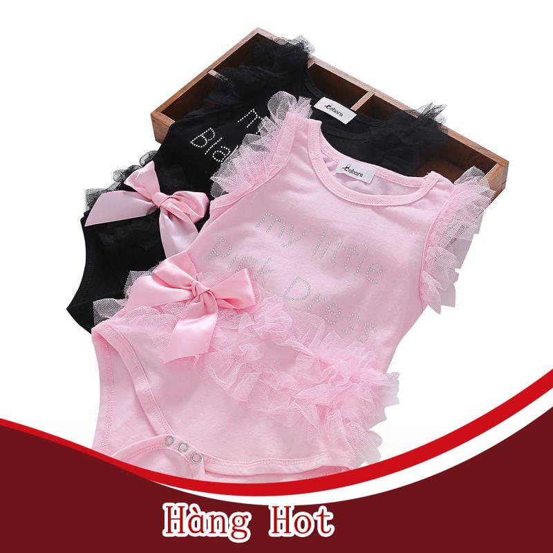 Bộ áo liền quần phối ren dễ thương cho bé gái