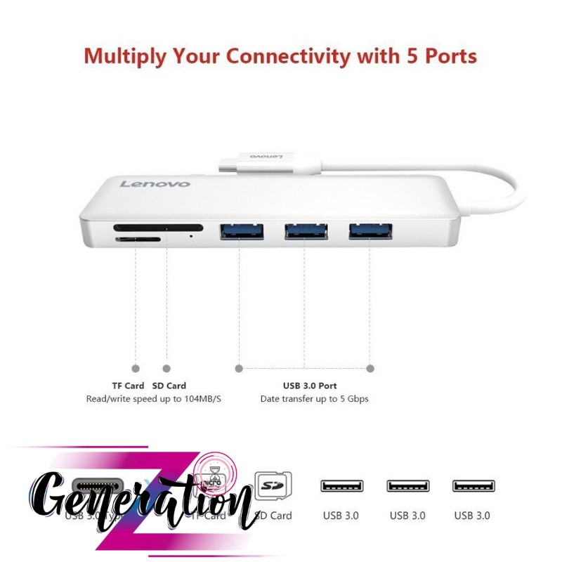 BỘ CHUYỂN USB TYPE-C RA 3 USB 3.0 + SD + TF LENOVO C605SL - MULTIPORT HUB TYPE-C -&gt; 3 USB 3.0 + SD + TF LENOVO (C605SL)