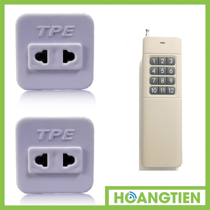 Bộ 2 ổ cắm điều khiển từ xa hồng ngoại RF TPE TF10 + Remote tầm xa 2500m 12 nút R4B12