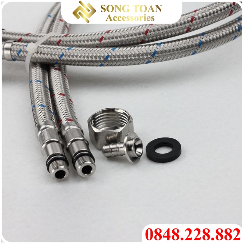 Dây Cấp Dùng Cho Vòi Lavabo Vòi Chén Nóng Lạnh - Chất Liệu Inox 304 Có Bước Ren Kết Nối Nguồn 21 + 1 Đầu Ren Mịn Nối Vòi