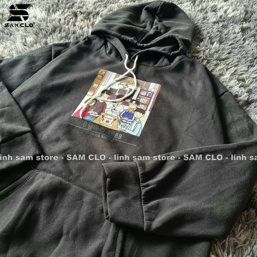 Áo khoác nỉ nữ SAM CLO hoodie chui có mũ NỈ 1 LỚP tay dài thu đông freesize dáng unisex in hình BỮA CƠM GIA ĐÌNH
