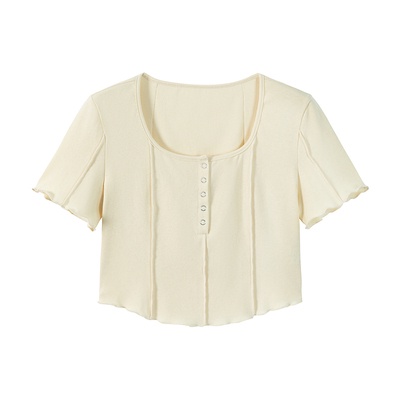 Áo Thun Tay Ngắn Cổ Vuông Dáng Rộng Phong Cách Hàn Quốc Thời Trang Cho Nữ