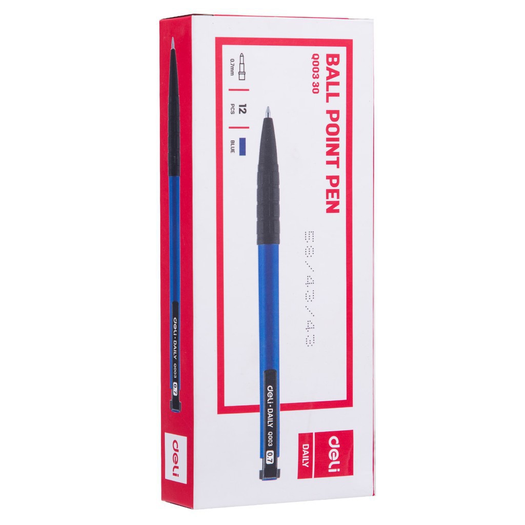 Bút bi bấm Deli - 0.7mm - Xanh dương - 12 cây/hộp - EQ00330