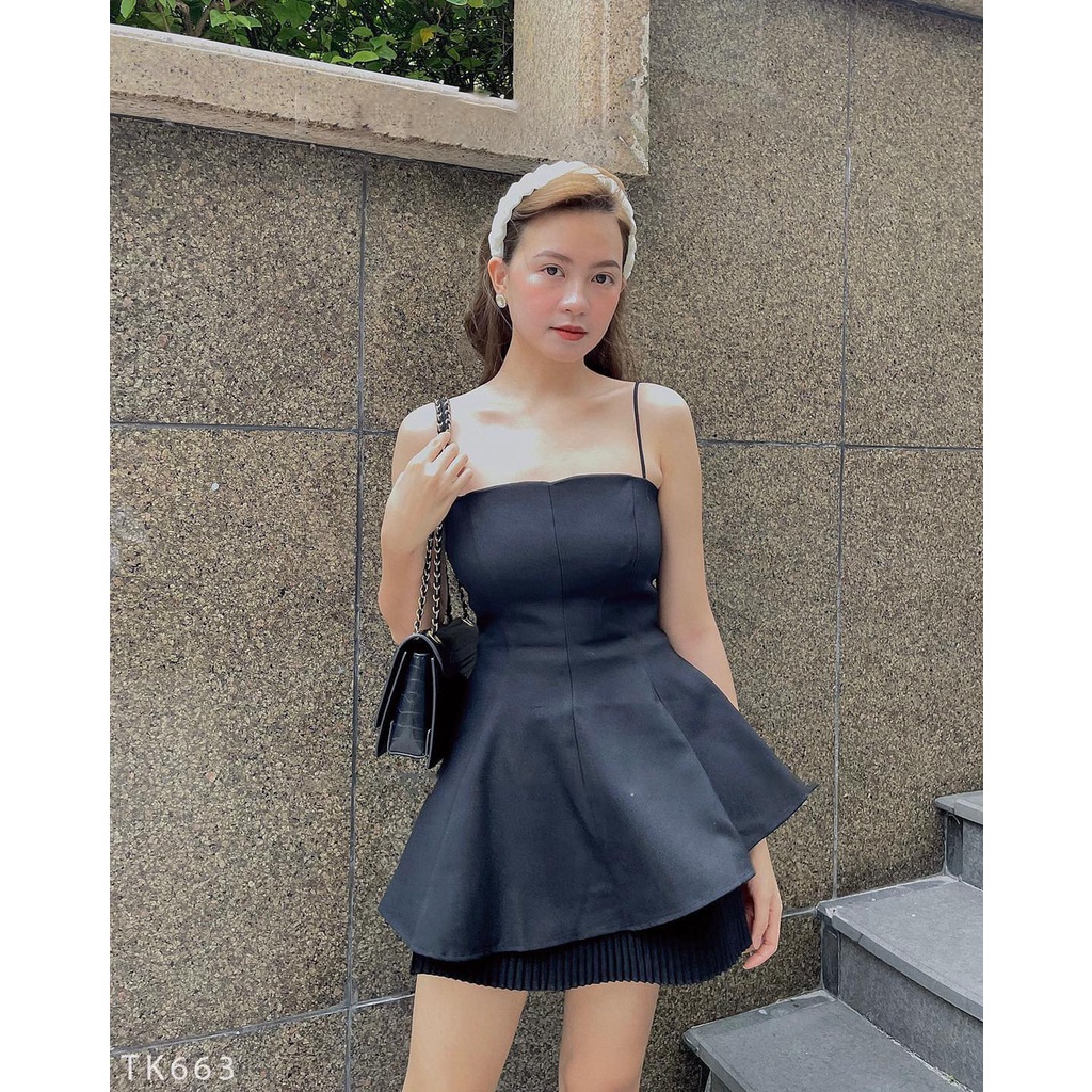 Áo 2 dây thiết kế peplum tà chéo vải cotton