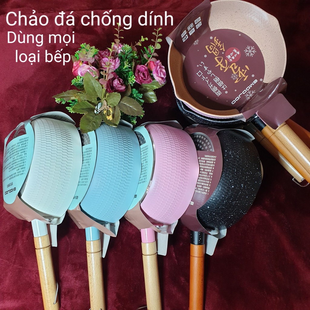 Chảo đá chống dính bếp từ sâu lòng vân đá 18cm dùng cho mọi loại bếp Chảo chống dính cao cấp bếp từ bếp điện