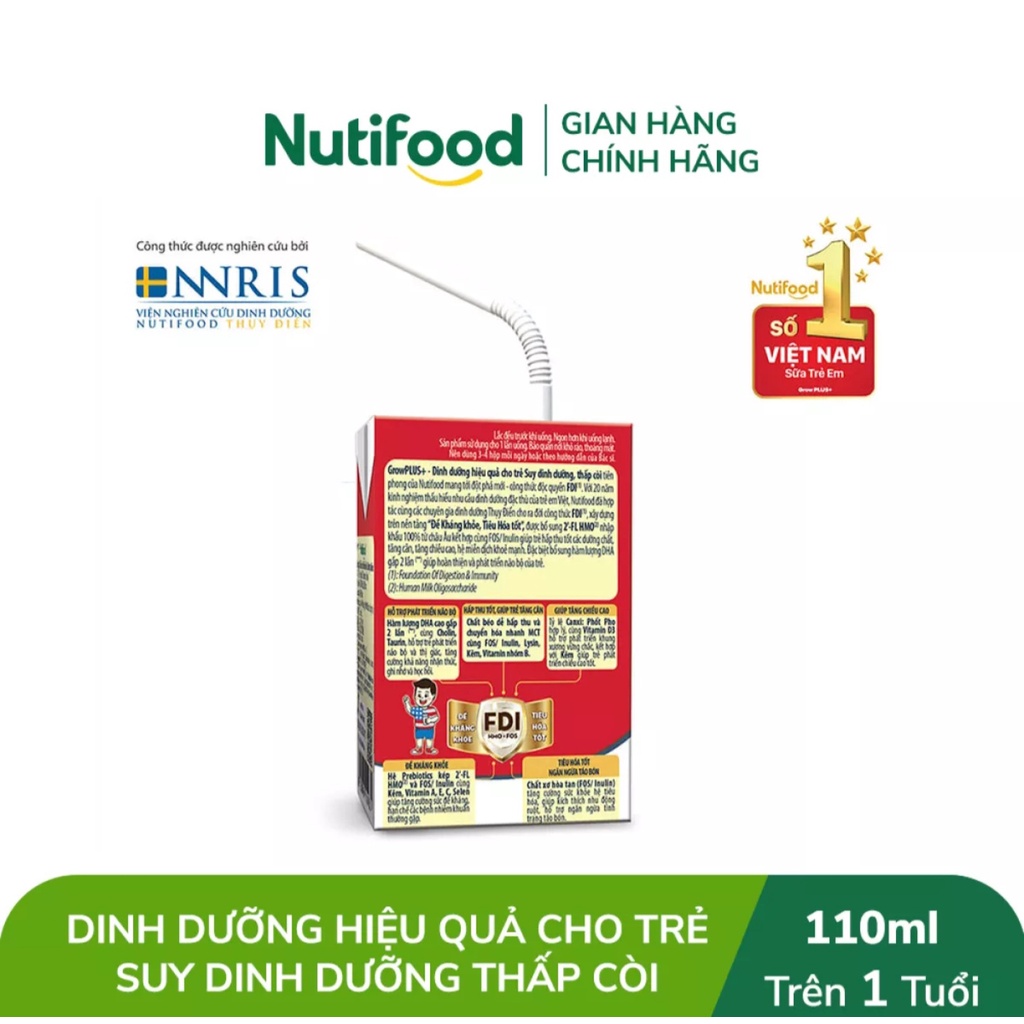 [HSD T11-2022] [Kèm Tem Trúng Thưởng] Combo 2 Thùng 96 Hộp Nutifood GROW PLUS SDD Ít Đường 110ml ĐỎ