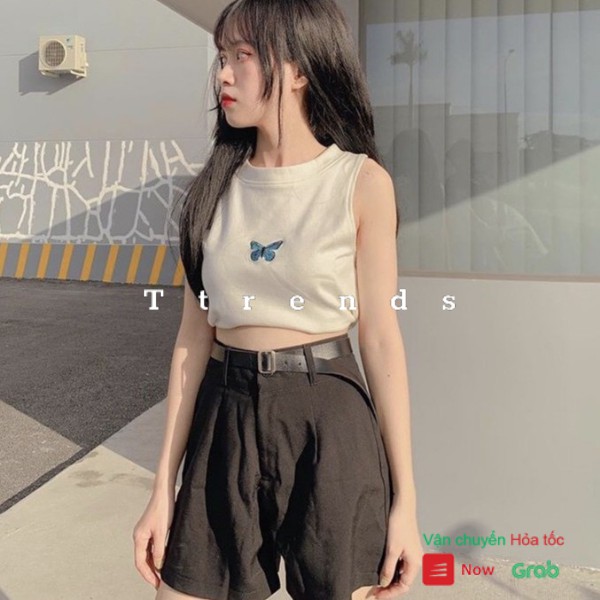 Áo croptop thun 3 lỗ thêu bướm siêu xinh AT21