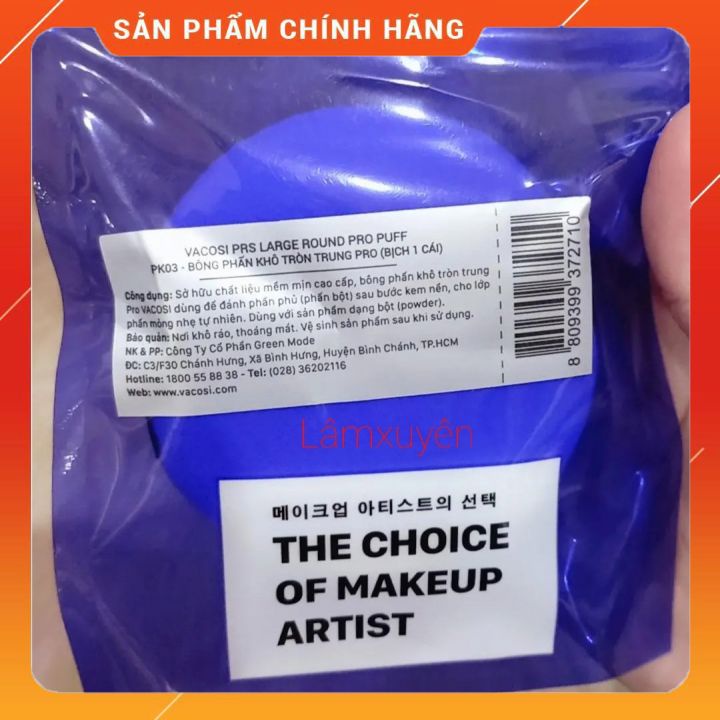VACOSI PRS LARGE ROUND PRO PULL PK03_Bông phấn khô tròn trung pro ( bịch 1 miếng)  bông phấn mềm mịn, dễ tán