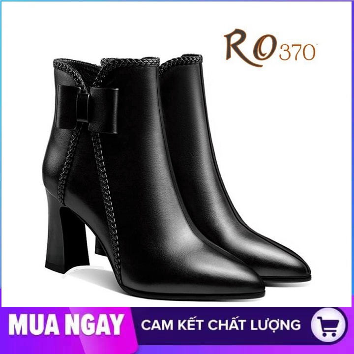 Giày boot nữ cổ thấp 8cm hàng hiệu rosata hai màu đen đỏ ro370