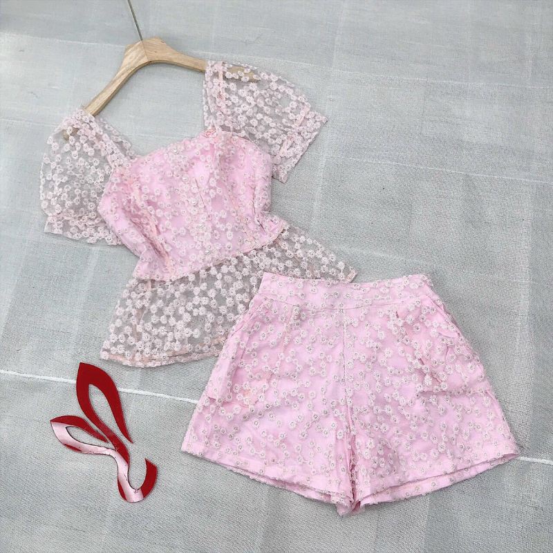 SET TAY PHỒNG PEPLUM VẢI REN THÊU HOA NHÍSỉ