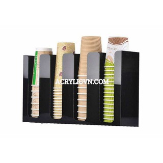 Kệ mica đựng ly nhựa, ly trà sữa, kệ úp cốc - 4 ngăn ngang