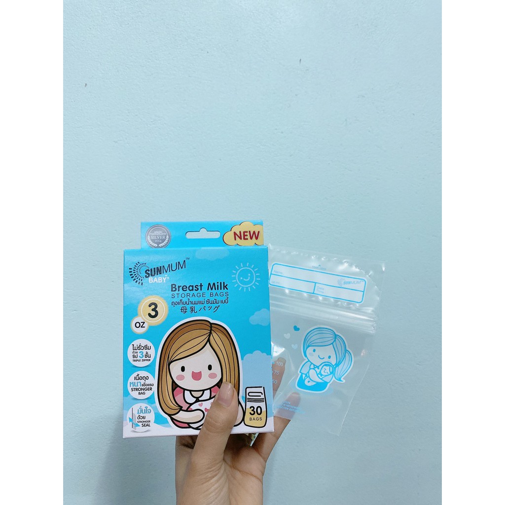 ( Hộp 30 túi ) Túi trữ sữa Sunmum chính hãng Thái Lan an toàn tiện lợi với dung tích 100ml có tem niêm phong0
