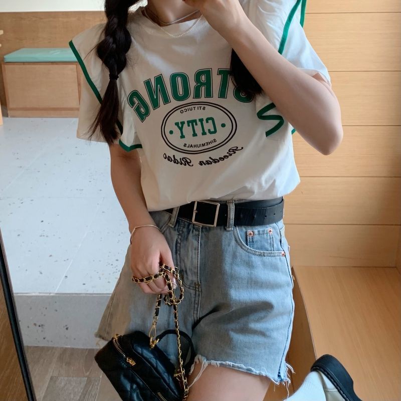 Áo Thun Cổ Tròn Dáng Rộng In Họa Tiết Thời Trang Mùa Hè Phong Cách Hàn Quốc Mới